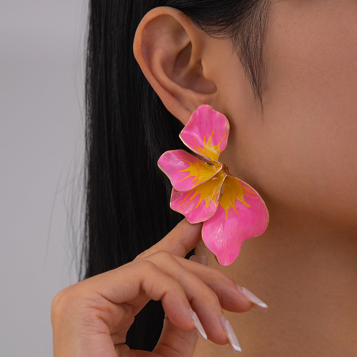 Floral Flower Leaf 18K Gold White Pink Yellow Dangler Earring Bulk