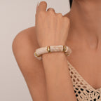 Acrylic Bamboo 18K Gold Blue Beads Stackable Adjustable Bracelet Bulk