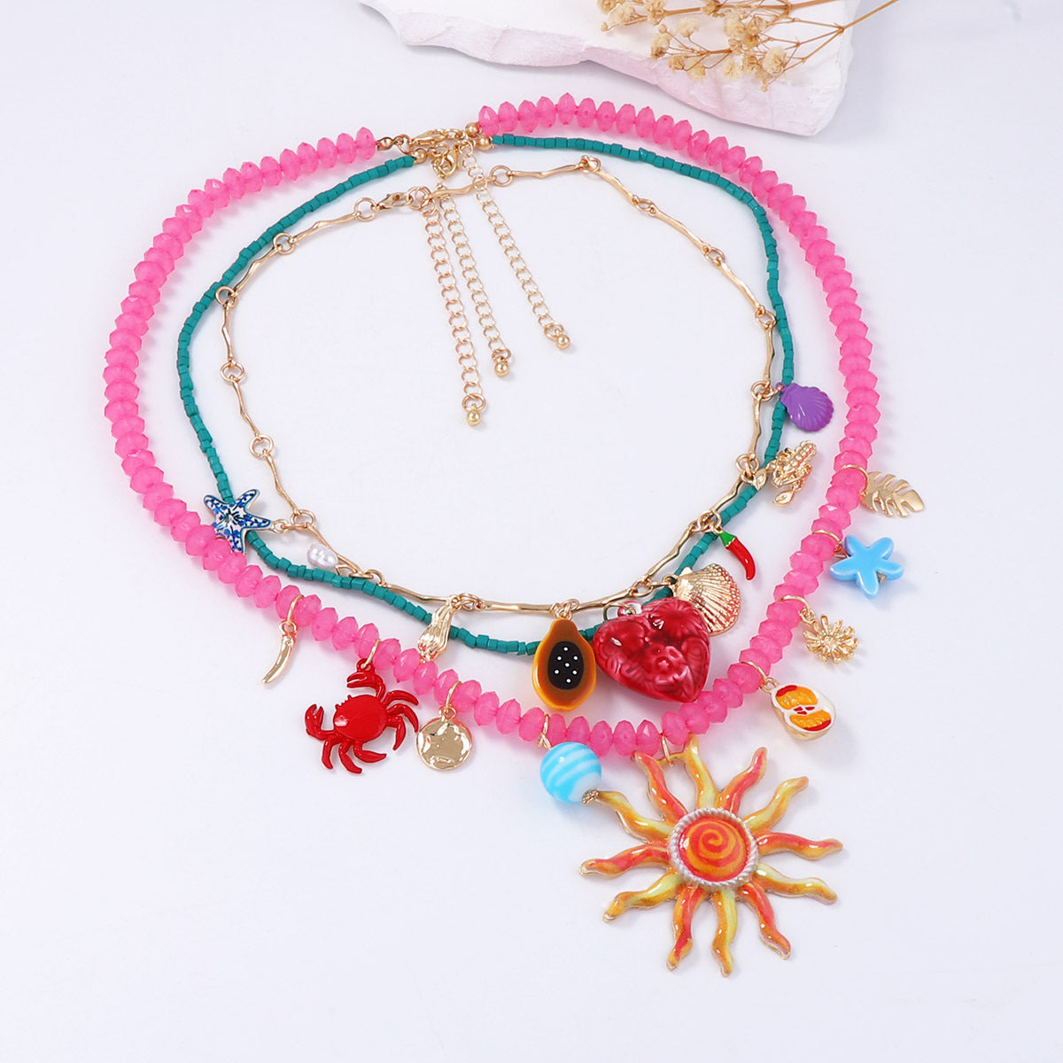 Ocean Sea Face Animal Colorful Beads Multi Layered Necklace Women Bulk