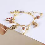 Strawberry Cake Bread Inlaid Pearl Cubic Zirconia Anti Tarnish Charm Chain Bracelet For Women