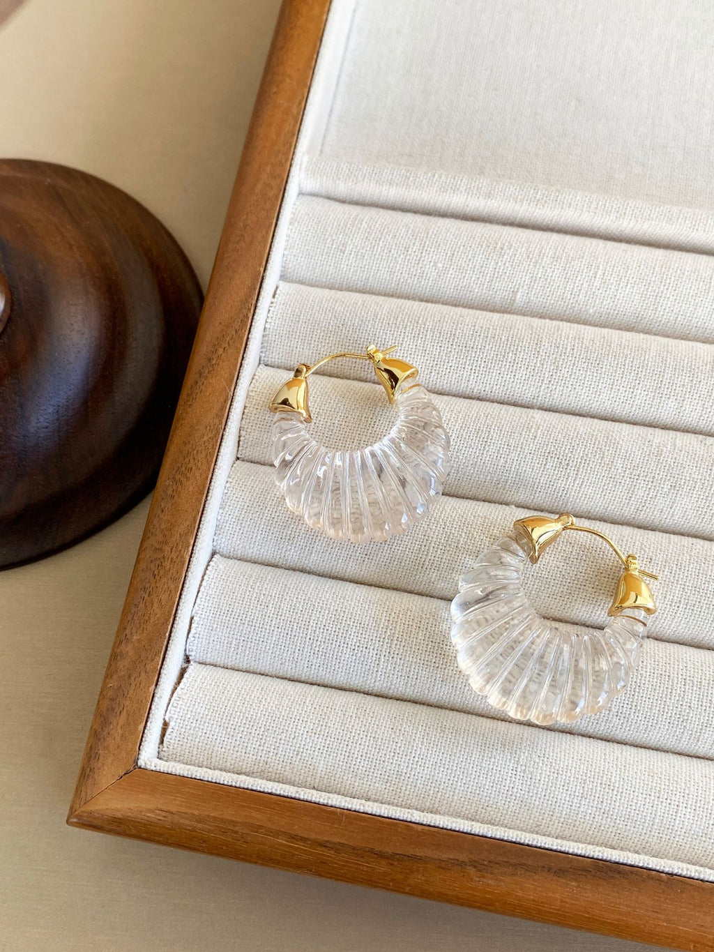 Gold Plated Transparent Resin Sculptural Fan Copper Hoop Earrings Bulk