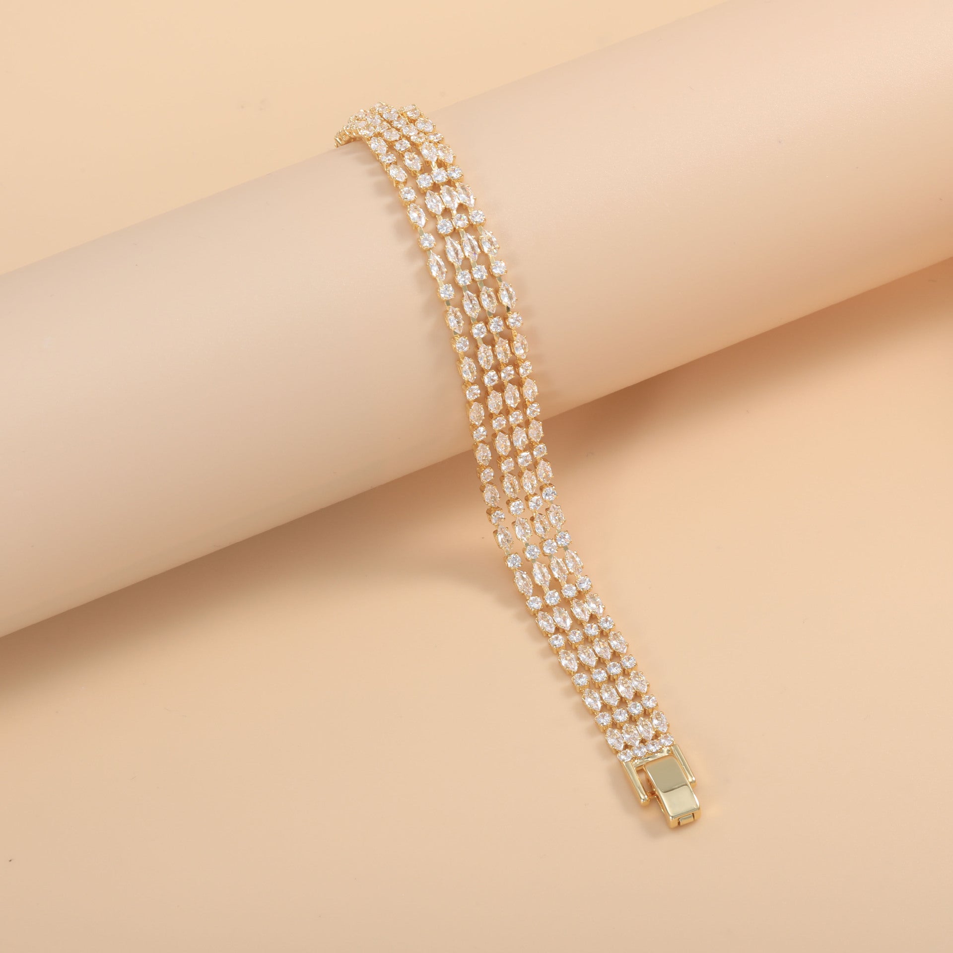 Wholesale Layered Four Row Diamond Shap Gold Silver CZ Copper Bracelet Main image