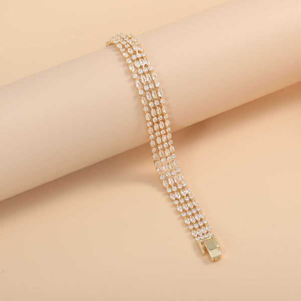 Wholesale Layered Four Row Diamond Shap Gold Silver CZ Copper Bracelet Main image