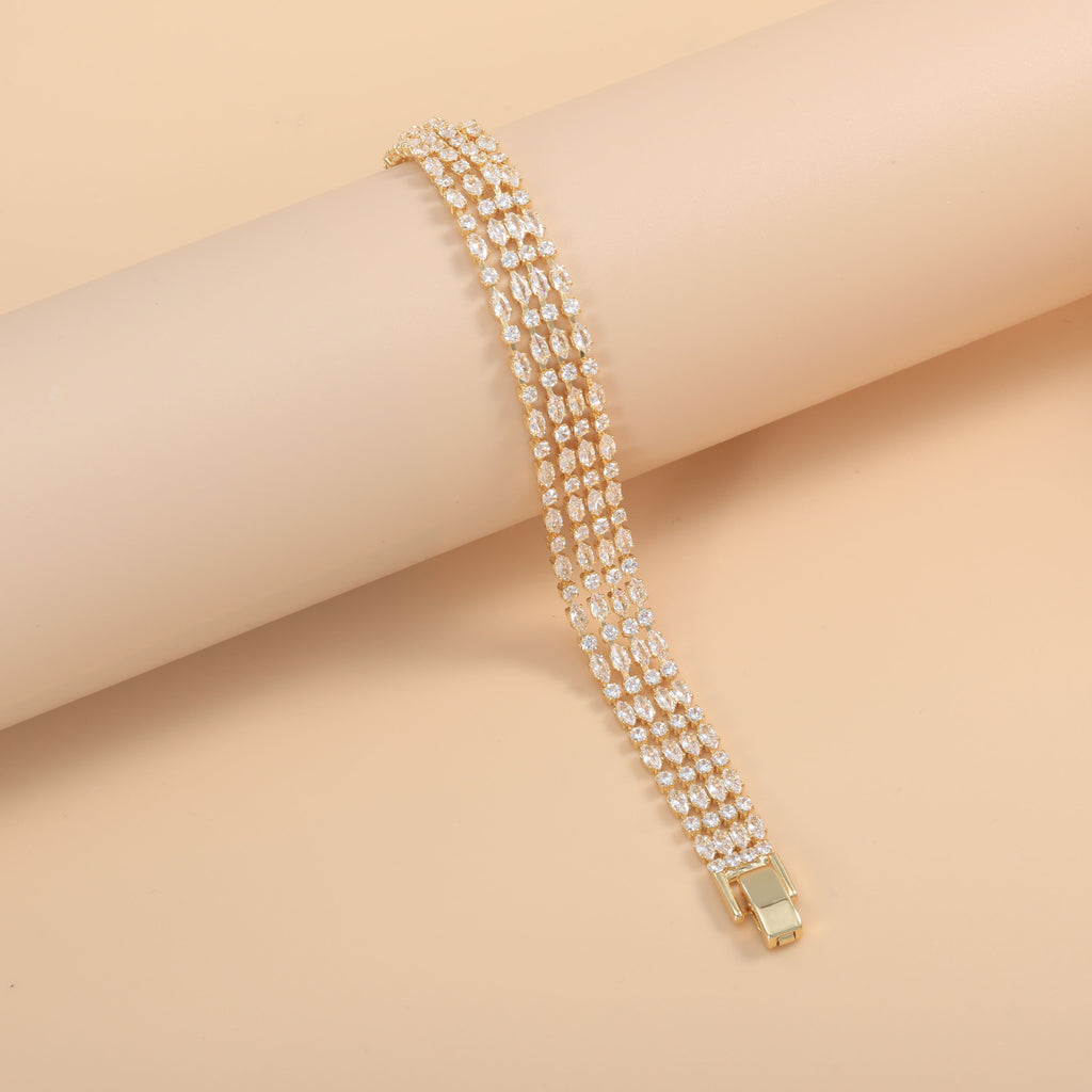 Wholesale Layered Four Row Diamond Shap Gold Silver CZ Copper Bracelet