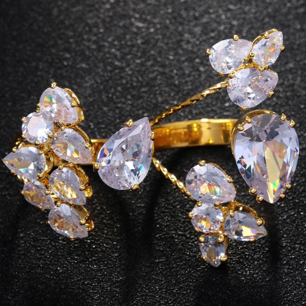 Flower Solitaire Gold Silver Anti Tarnish Dual Finger Ring Bulk