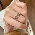 Flower Pink Gold Silver CZ Anti Tarnish Adjustable Ring Bulk