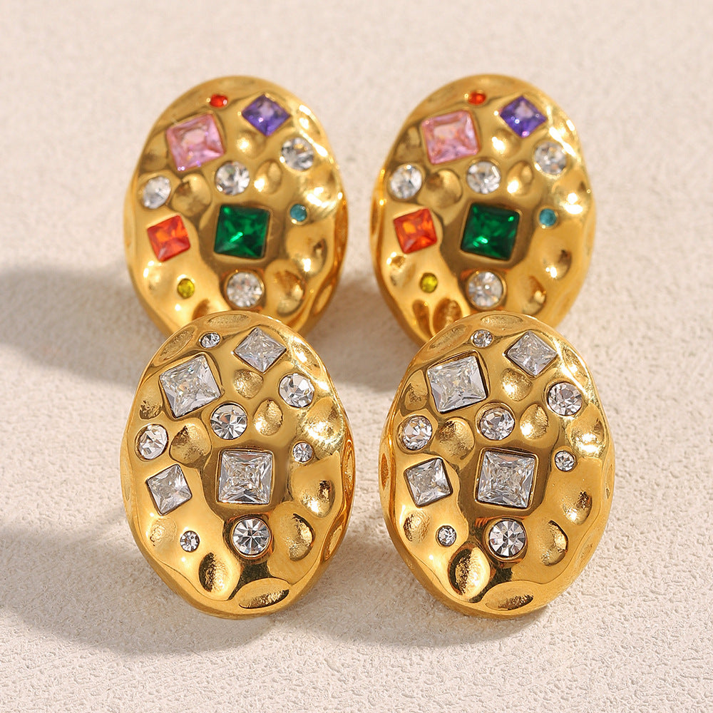 Oval 18K Gold Stainless Steel Cubic Zirconia Stud Earring Women Bulk Main image