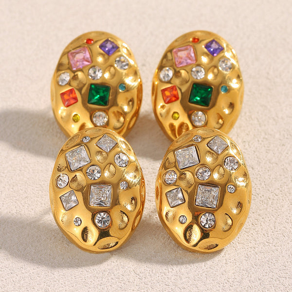 Oval 18K Gold Stainless Steel Cubic Zirconia Stud Earring Women Bulk Main image