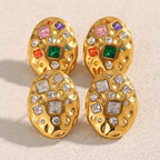 Oval 18K Gold Stainless Steel Cubic Zirconia Stud Earring Women Bulk
