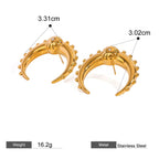 Crescent Moon Gold CZ Anti Tarnish Stainless Steel Stud Earring Bulk