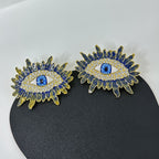 Shadow Eyelash Evil Eye CZ 18K Gold Black Stud Earring Bulk