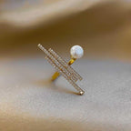 Bulk White Multi-Line Bar Gold CZ Pearl Copper Adjustable Cocktail Ring