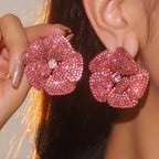 Flower Floral Pink Cubic Zirconia Crystal Stud Earring For Women Bulk