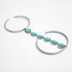 Oval Turquoise Green Beards Green Silver Open Arm Bracelet Women Bulk