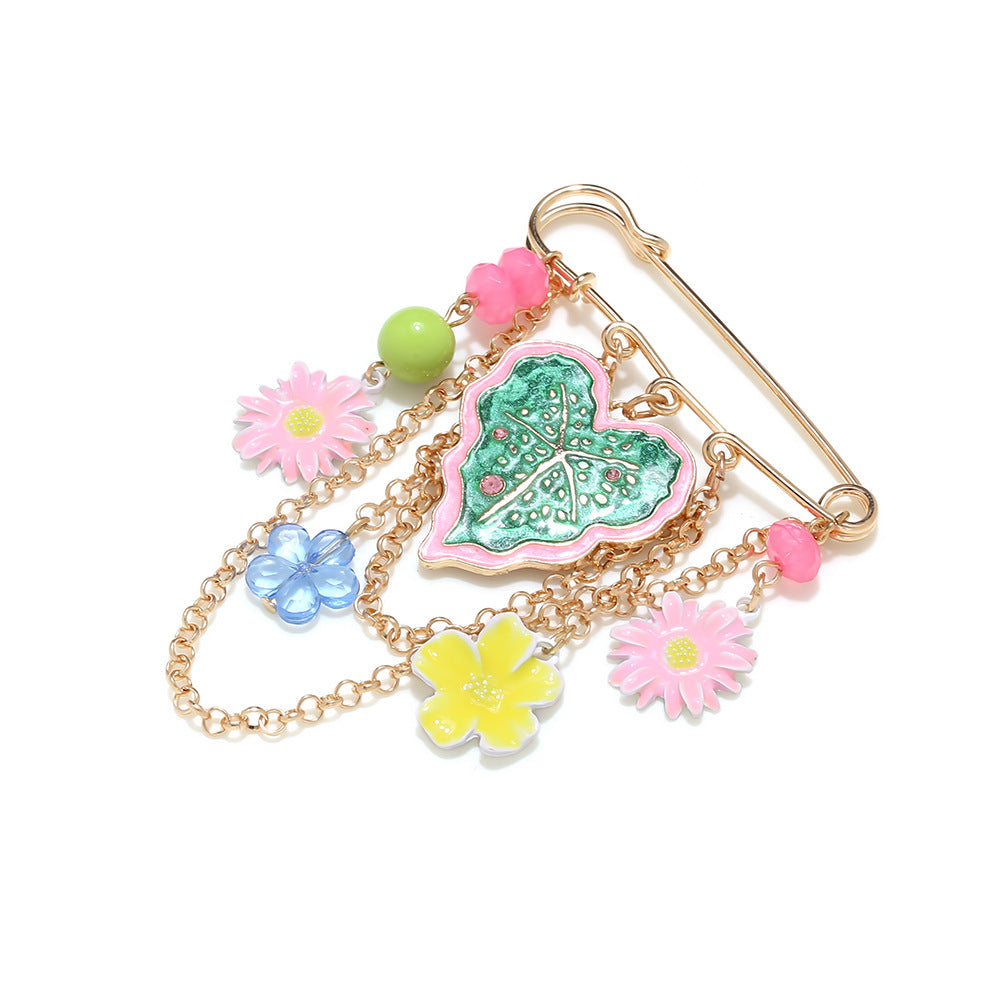 Multi Color Leaf Flower Gold Enamel Brooch For Women Bulk