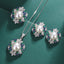 Sunflower Silver Blue White Pearl CZ Crystal Necklace Earring Set Bulk