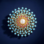Designer Round Floral Gold Silver Plated CZ Pearl Copper Brooch Bulk