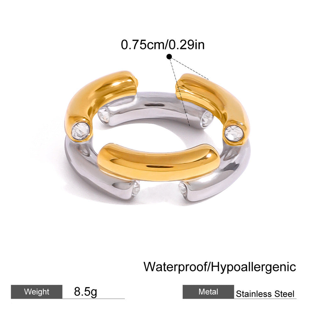 Two Tone Gold Silver CZ Anti Tarnish Stainless Steel Ring Bulk