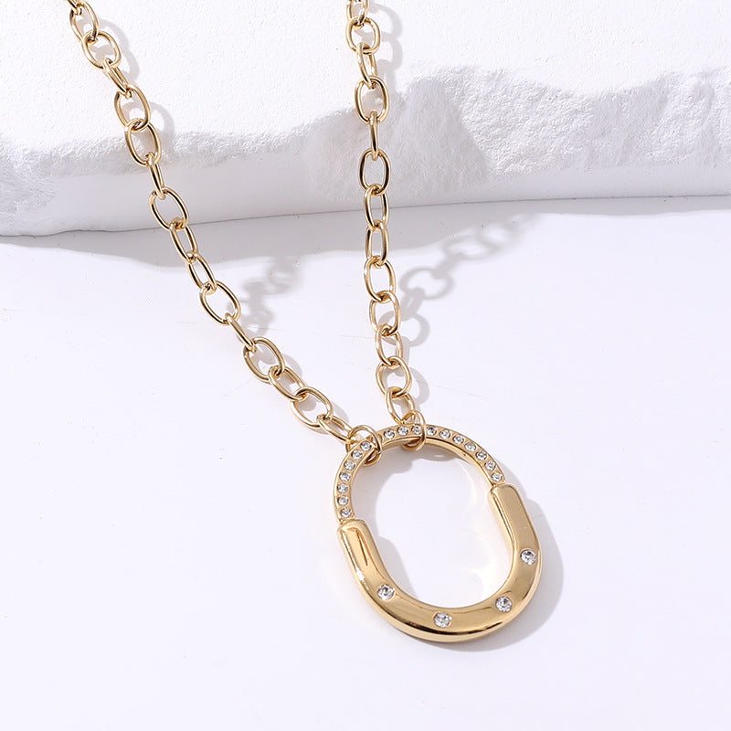 Lock CZ Gold Rose Gold Silver Stainless Steel Link Chain Necklace Bulk Main image