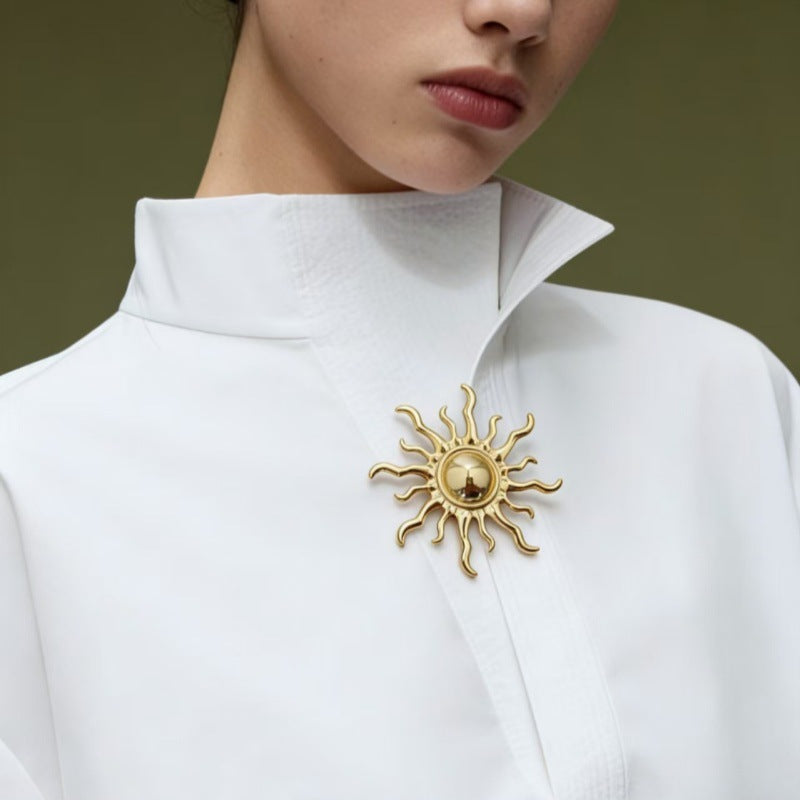 Gold Silver Vintage Sun Rays Plated Plain Alloy Brooch For Women Bulk