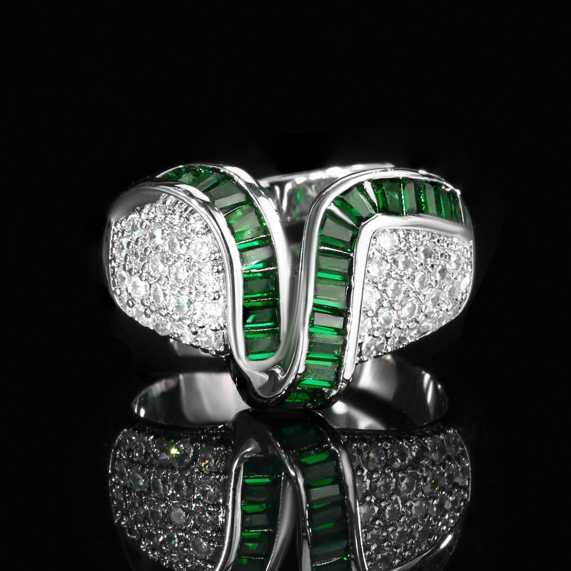 Silver Green Blue Pink Border Cubic Zirconia Adjustable Ring Bulk