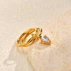 Bulk Double Band Teardrop Shape Gold CZ Stainless Steel Fancy Ring