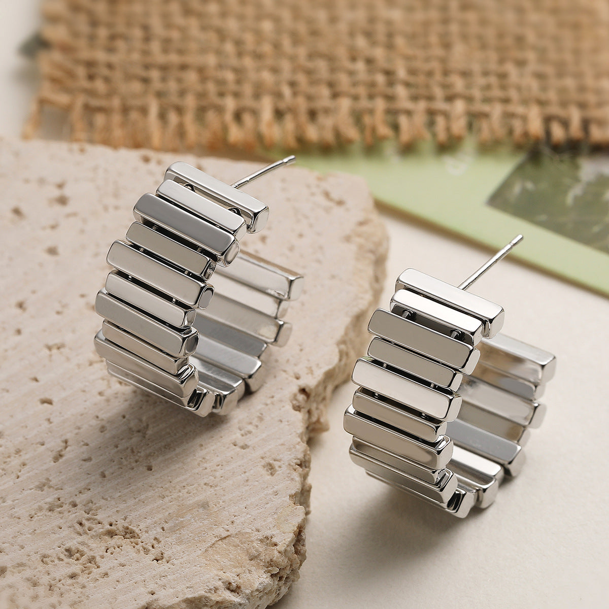 Gold Silver Modern Chunky Anti Tarnish Stainless Steel Earrings Women Bulk Secondary image