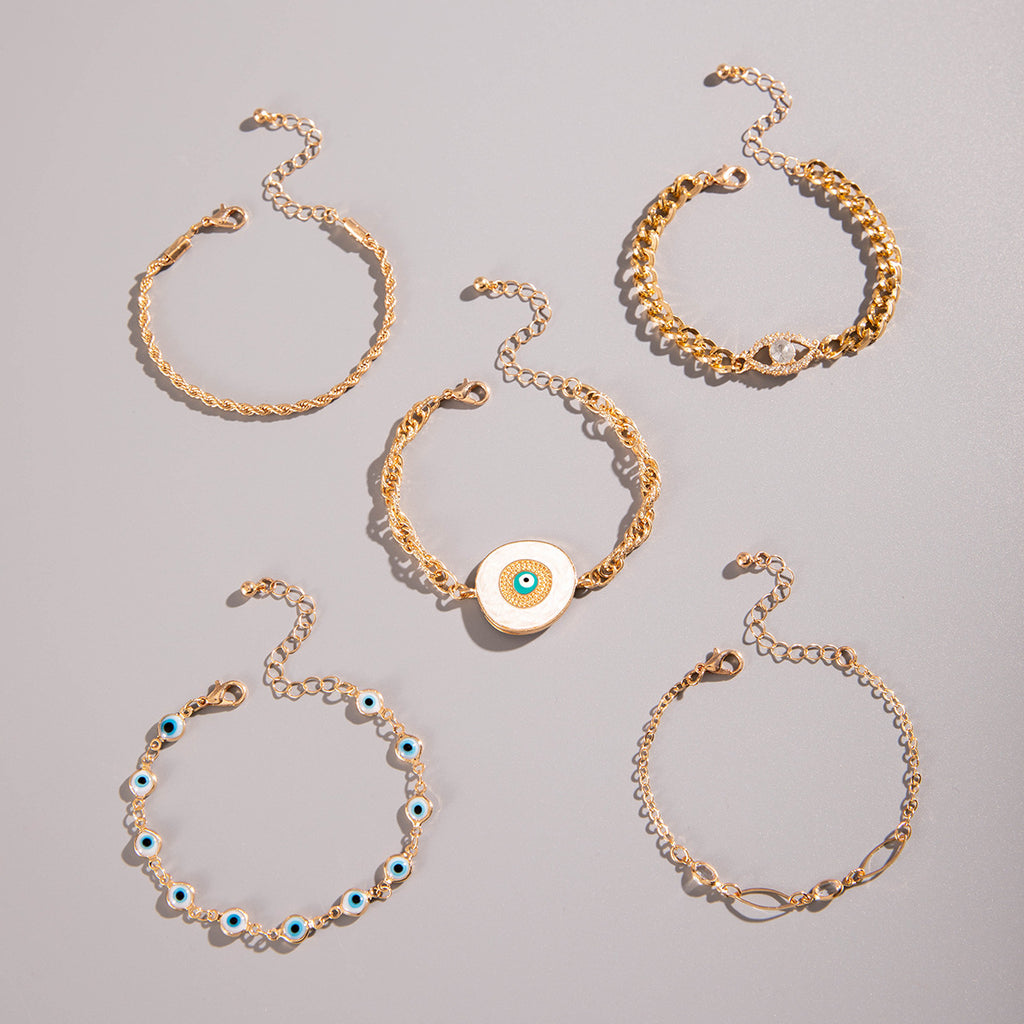 Evil Eye White 18K Gold Enamel Pearl CZ Bracelet Pack Of 5 Bulk