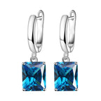 Rectangle Solitaire Silver Multi Color Cubic Zirconia Pendant Chain Earring Ring Set For Women