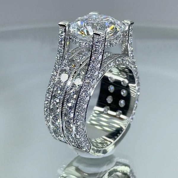 Luxury Triple Band Silver CZ Copper Anti Tarnish Solitaire Ring Bulk Main image