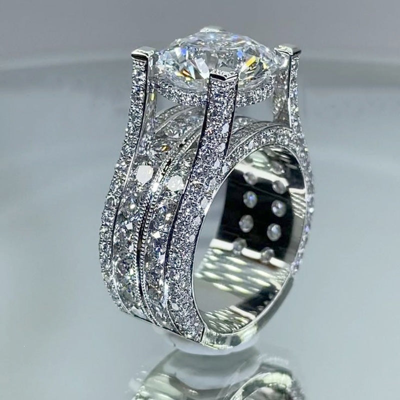 Luxury Triple Band Silver CZ Copper Anti Tarnish Solitaire Ring Bulk