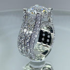 Luxury Triple Band Silver CZ Copper Anti Tarnish Solitaire Ring Bulk