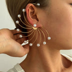 Designer Fan-Shaped Gold Plated Pearl Hoop Earrings For Women Bulk