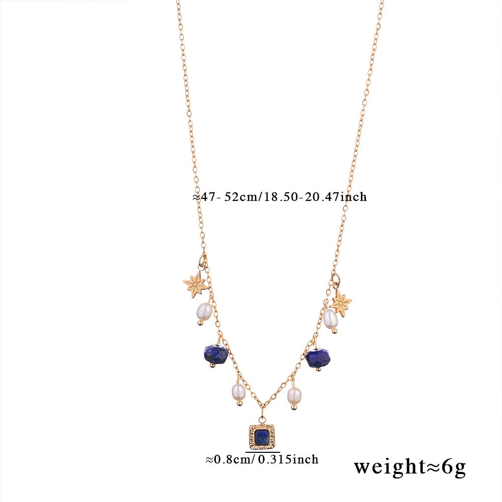 Pearl Star Blue Beads Charm Necklace Pendant Chain For Women Bulk