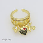Multi Color Stackable Charms Gold Enamel Copper Cocktail Ring Wholesale