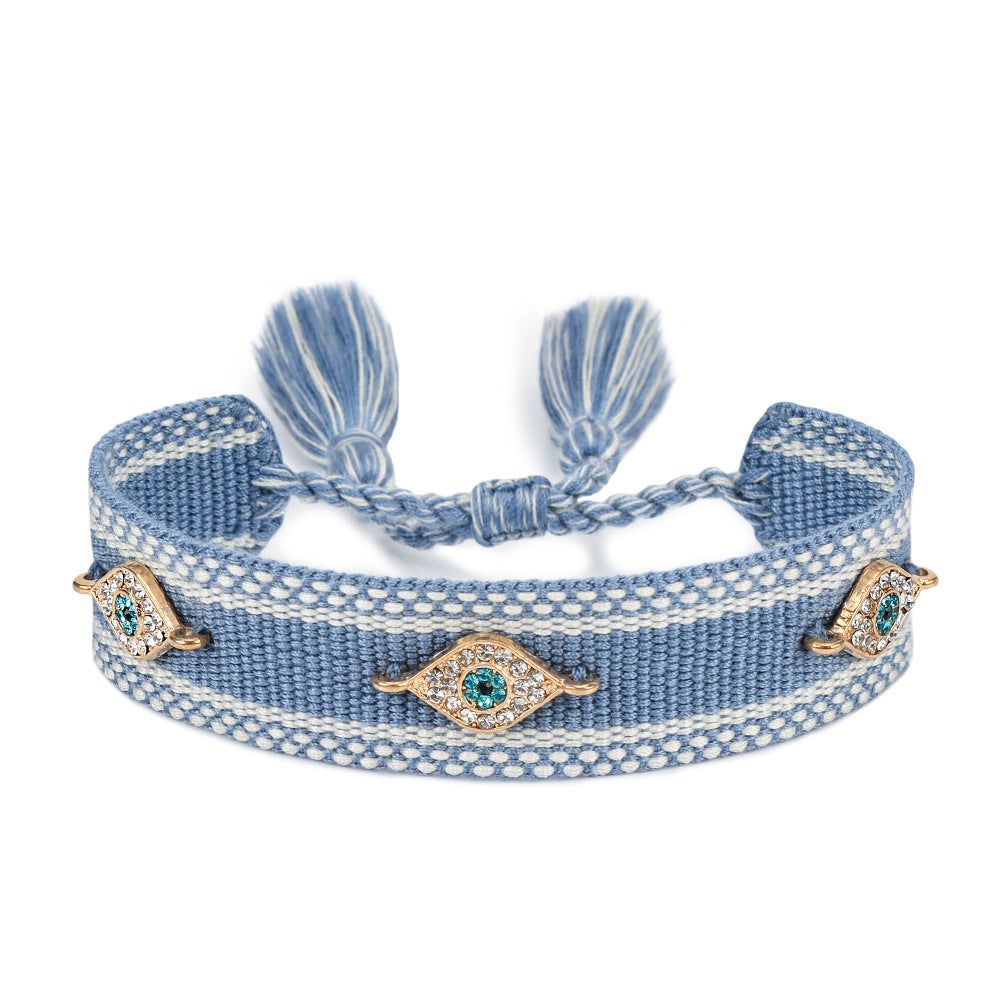 Evil Eye Gold Silver Multicolor Thread Cotton Adjustable Bracelet Bulk