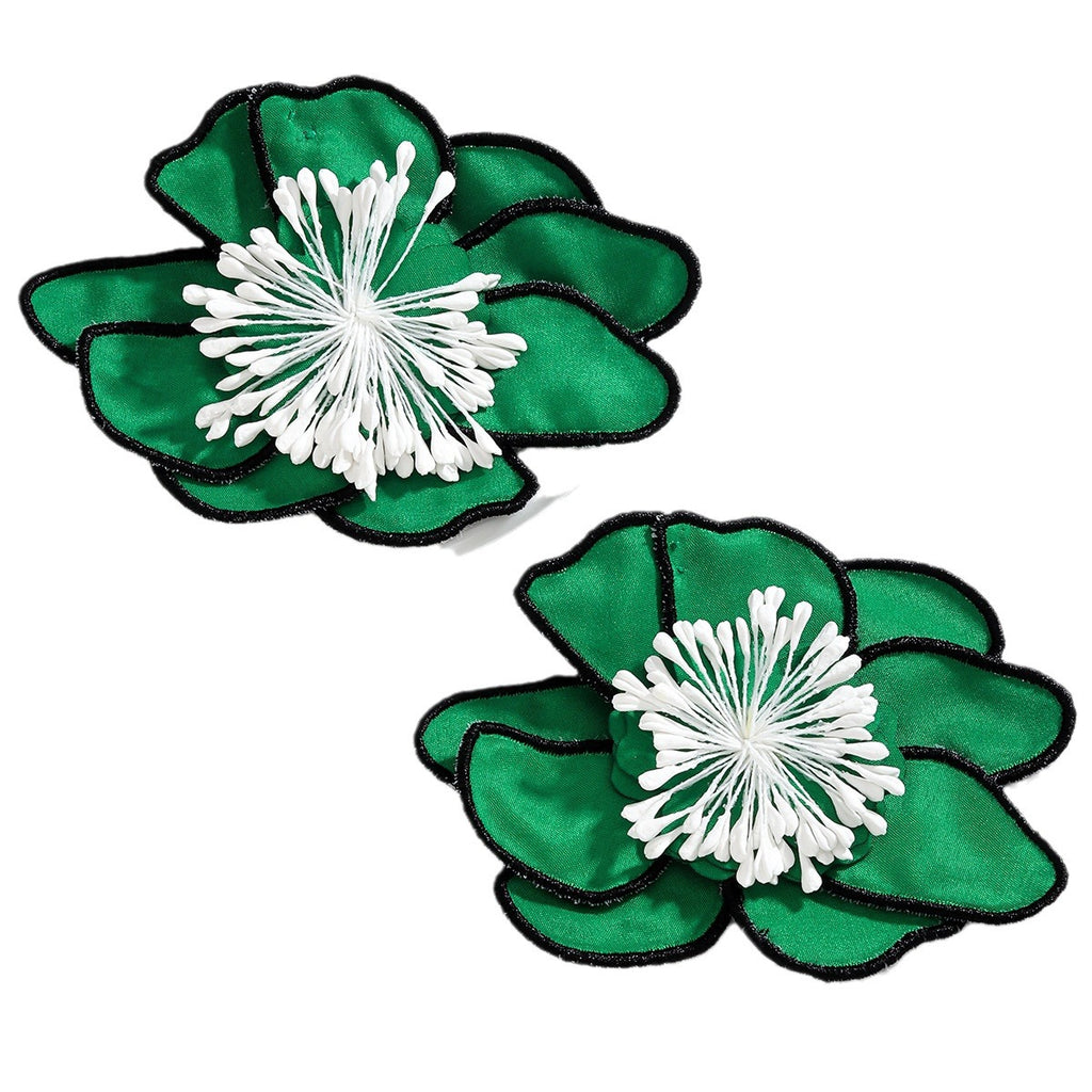 White Green Pink Flower Black Border Anti Tarnish Stud Earring Bulk