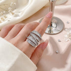 Multi Layer Baguette Silver CZ Copper Adjustable Cocktail Ring Bulk