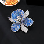 Floral Flower Silver Blue Gold Pink CZ Anti Tarnish Brooch Bulk