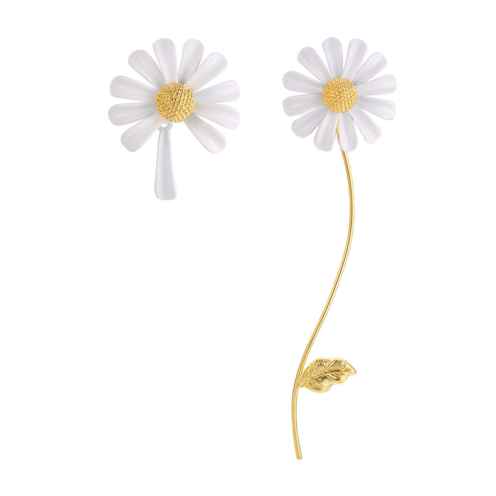 Bulk White Floral Daisy Style Gold Enamel Stainless Steel Drop Earrings
