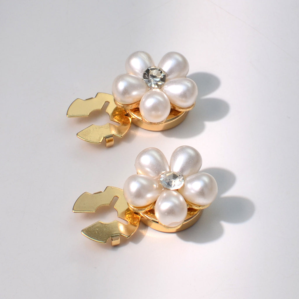 Luxury White Floral Pearl Cluster Gold Plated CZ Brass Button Cover Bulk