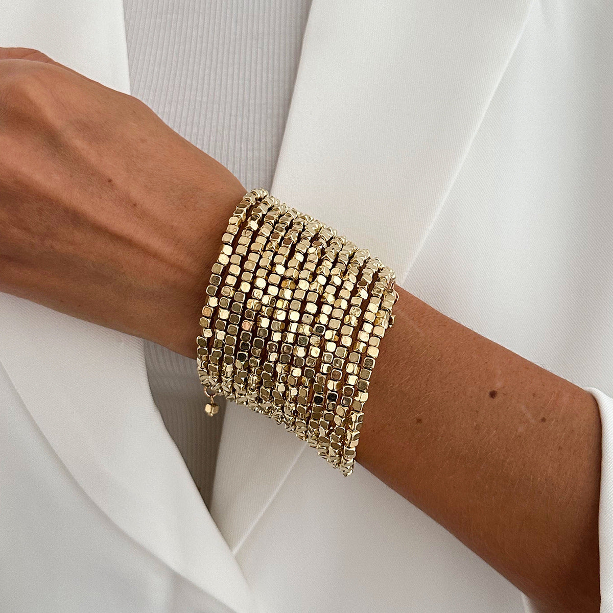 Heavy Look Square Stone Style Gold Silver Plated Beads Bracelet Bulk