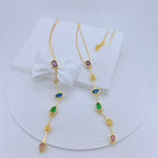 Multi Gemstone Solitaire CZ Gold Anti Tarnish Long Necklace Chain Bulk