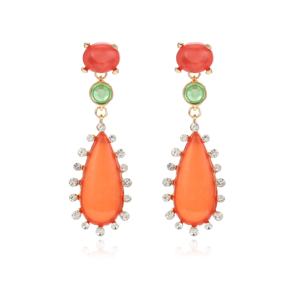 Multi Color Gemstone Gold Plated White CZ Teardrop Dangler Earrings Bulk