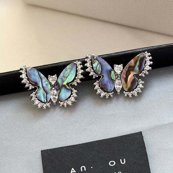 Shall Butterfly Cubic Zirconia Silver Anti Tarnish Stud Earring Bulk Main image