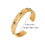 Green Evil Eye Gold CZ Stainless Steel Necklace & Cuff Bracelet Bulk