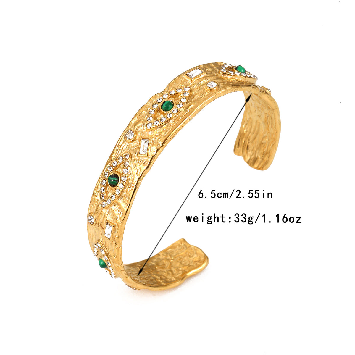 Green Evil Eye Gold CZ Stainless Steel Necklace & Cuff Bracelet Bulk
