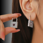 Heart Padlock Design Gold Silver Plated CZ Copper Hoop Earrings Bulk