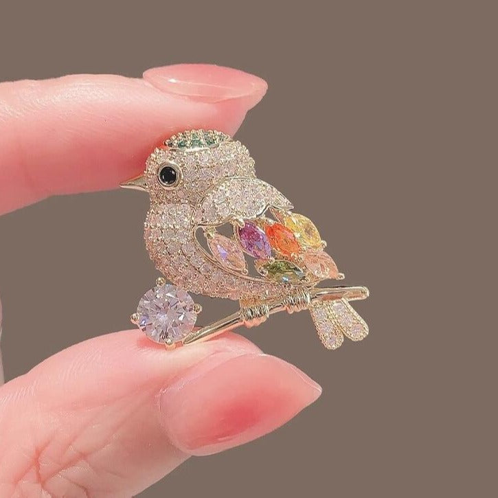 Multi Color Bird Gold Cubic Zirconia Copper Brooch For Women Bulk