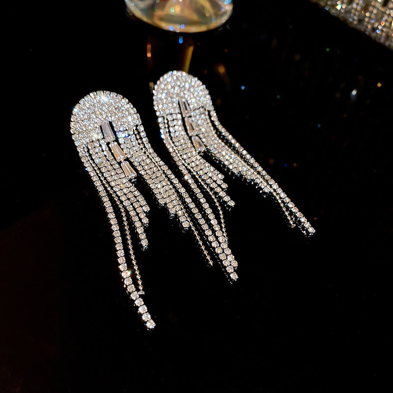 Baguette CZ Silver Anti Tarnish Dangler Tassel Earring Bulk